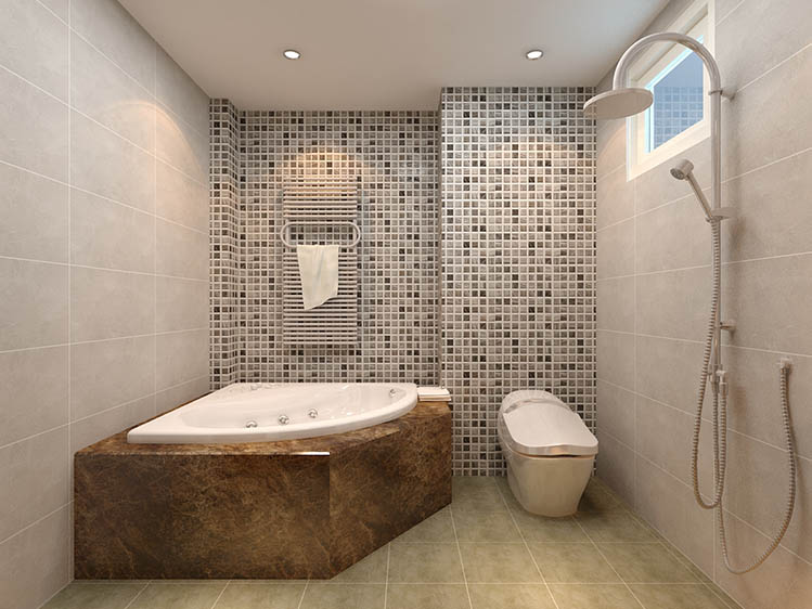 Thiết kế phòng tắm hiện đại với tường gạch.